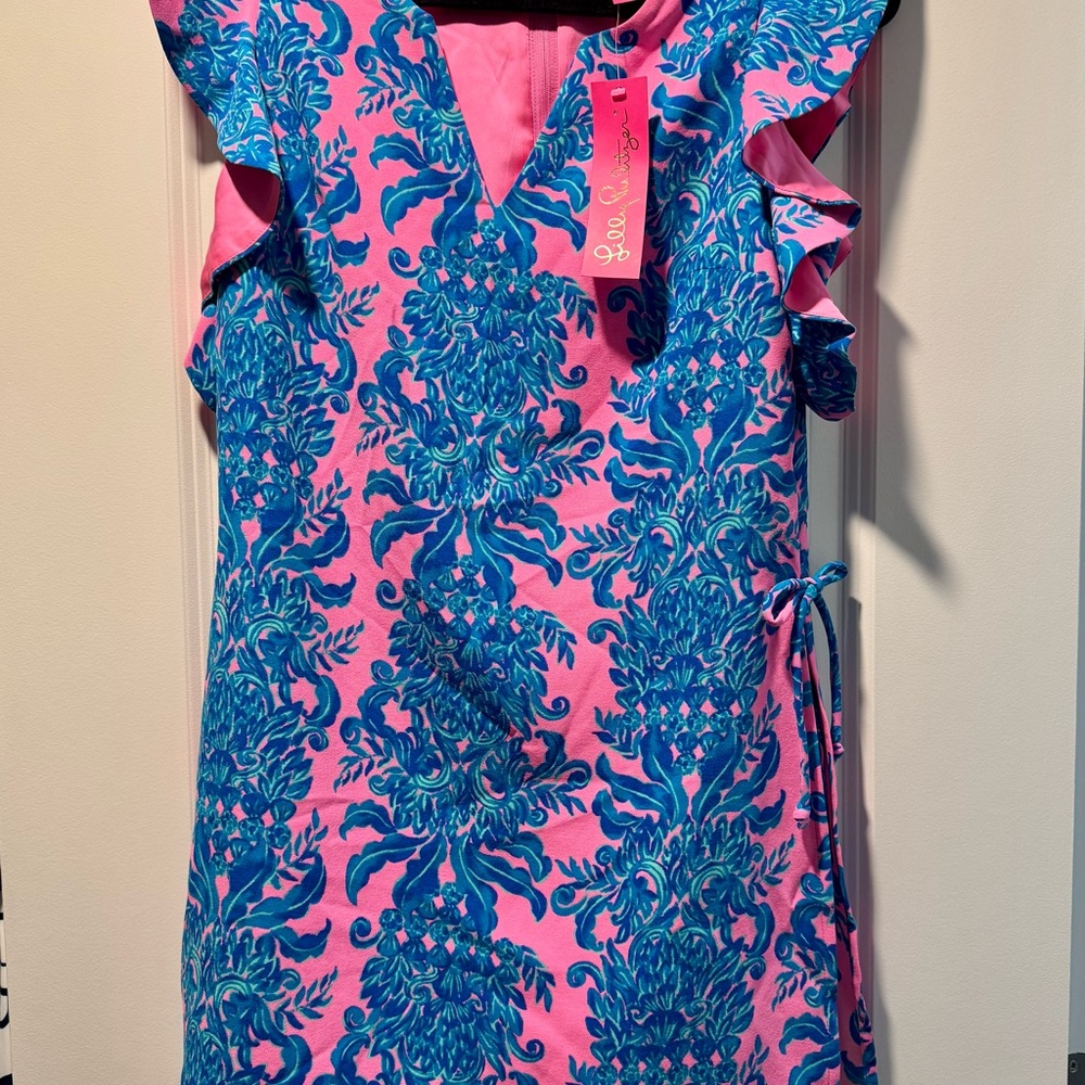 Lilly Pulitzer Pink and Blue Floral Dress with hidden shorts